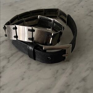 Y2K Black Leather and Stainless Metal Link Belt Sz L